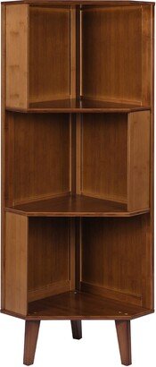 Lucky Monet 3 Tier Freestanding Bamboo Corner Shelf Storage Bookcase - N/A