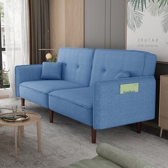 IGEMANINC Loveseat Sofa Convertible Futon Sofa Bed Modern Living Room Polyester Upholstered Couches with Wood Legs and Two Pillows