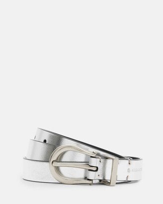 Luna Metallic Leather Western Belt - Silver/antiquenckl