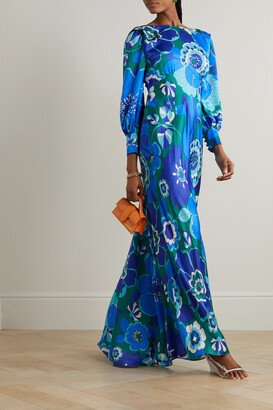 Marni Open-back Floral-print Satin Maxi Dress - Blue