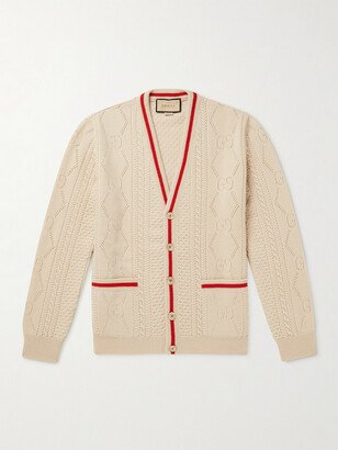 Cable- and Pointelle-Knit Wool Cardigan-AA