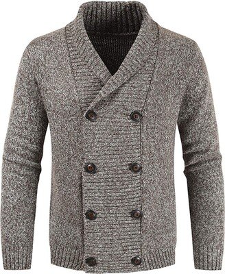 Manbozix Men's Jumpers Double Breasted Knitted Cardigans Fall Winter Knit Sweater Brown 3XL