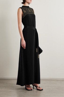 Juju Belted Metallic Embroidered Silk-crepe Maxi Dress - Black