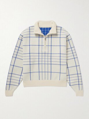 Checked Merino Wool-Blend Half-Zip Sweater-AA