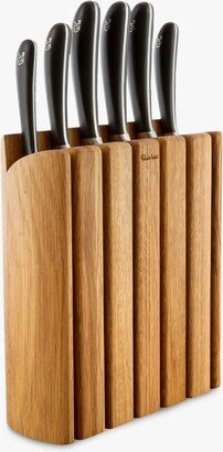 Signature Book Oak Wood Filled Knife Block & 6 Kitchen Knives