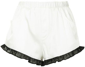 Ruffle-Hem Stretch Silk Pajama Shorts-AA