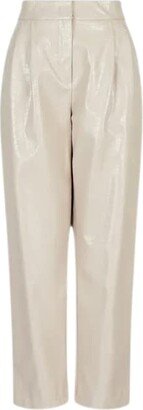 A|X Armani Exchange Women's Pu Leather with Crocodile Pattern Pleated Trouser-AE