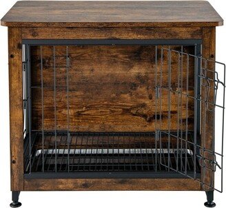 Wooden Dog Crate Furniture with Tray and Double Door-Brown