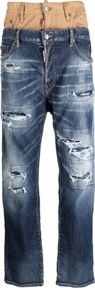 Double-Waist Distressed Jeans