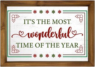 The Most Wonderful Time Sign | Wood Frame Farmhouse Vintage Christmas Decor Wall Art