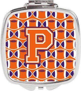 CJ1072-PSCM Letter P Football Orange, White & Regalia Compact Mirror