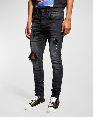 Men's Dropped-Fit Distressed Resin Jeans