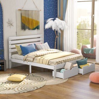 TOSWIN Queen Size Wood Platform Bed with 2 Drawers and Headboard, No Box Spring Needed