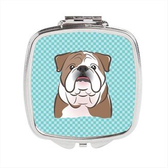 BB1157SCM Checkerboard Blue English Bulldog Compact Mirror, 2.75 x 3 x .3 In.