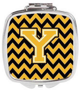 CJ1053-YSCM Letter Y Chevron Black & Gold Compact Mirror, 3 x 0.3 x 2.75 in.