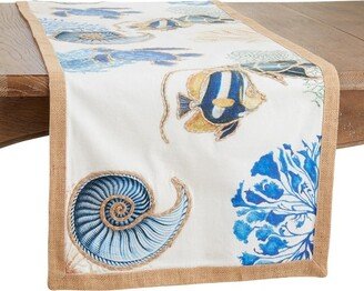 Saro Lifestyle Long Cotton Table Runner With Sea Life Design, Blue, 16 x 72