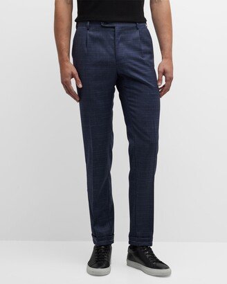 Men's Textured Wool-Blend Pleated Pants