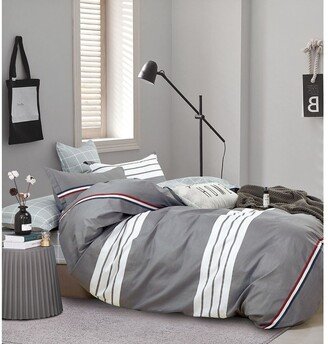 Say Yes Bedding Kevin Gray/White Striped 100% Cotton Reversible Comforter Set