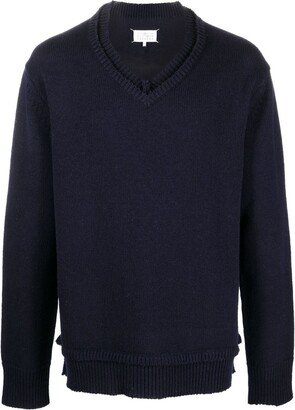 ribbed-trim V-neck jumper