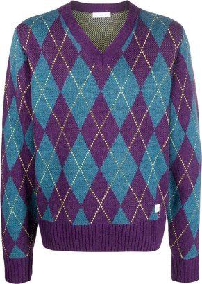 Logo-Patch Argyle Intarsia-Knit Jumper