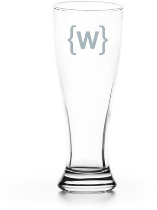 Pilsner Glasses: Bracket Monogram Pilsner Glass, Glass, Pilsner Glass Single Side, White