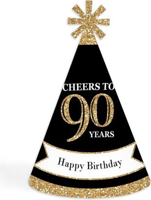 Big Dot Of Happiness Adult 90th Birthday - Gold - Cone Birthday Party Hats - Set of 8 (Standard Size)