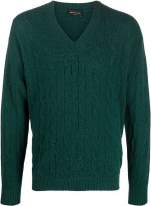 V-neck cable-knit jumper-AE