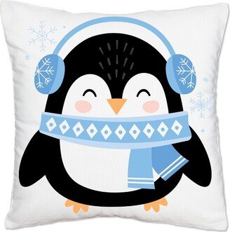 Big Dot of Happiness Winter Penguins - Holiday and Christmas Party Home Decorative Canvas Cushion Case - Throw Pillow Cover - 16 x 16 Inches