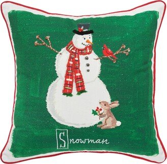 Snowman Alphabet Printed & Embellished Throw Pillow