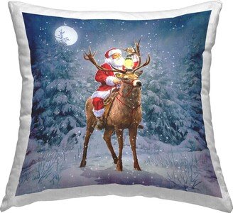 Santa Reindeer Snowy Winter Night Printed Throw Pillow Design by Pip Wilson