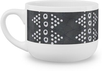 Mugs: Batik Triangle Stripe - Earth Smoke Latte Mug, White, 25Oz, Gray