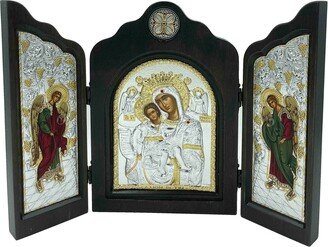 Virgin Mary & Angels Silver Christian Orthodox Icon/Triptych Greek Handmade