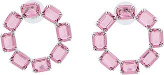 Millenia Hoop Earrings, Circle, Octagon Cut, Pink, Rhodium Plated Earrings Pink