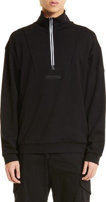 Mock Neck Half Zip Cotton Jersey Pullover