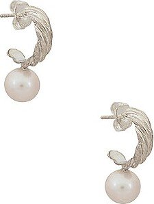 Lanyard Pearl Hoop Earrings in Metallic Silver