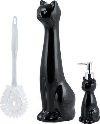 Allure Home Creation Cat Bowl Brush Holder/Lotion Pump Set Black - 2 Piece Set