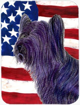 SS4219LCB USA American Flag With Skye Terrier Glass Cutting Board