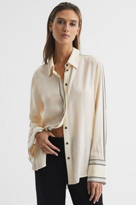 Fitted Side Striped Dip Hem Blouse