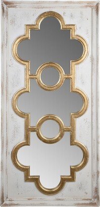 58 Inch Decorative Accent Mirror, Gold Ornate Trim over White Fir Wood