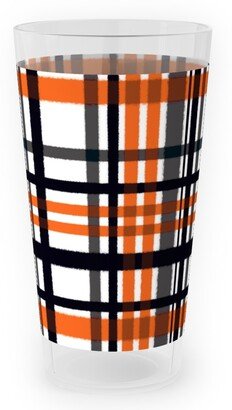 Outdoor Pint Glasses: Intricate Plaid Outdoor Pint Glass, Orange