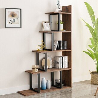 Snake River Décor 5 Tier Shelf Wood Standing Sturdy Storage Ladder Bookshelf Brown - 52 x 63