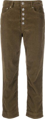 Button-Up Corduroy Cropped Trousers