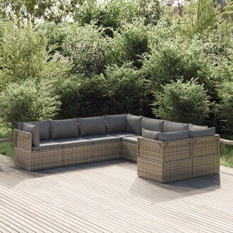 9 Piece Patio Lounge Set with Cushions Gray Poly Rattan