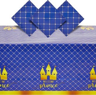 Blue Panda 3 Pack Plastic Table Cover & Disposable Tablecloth for Little Prince Baby Shower Decorations, Birthday Party Supplies, Blue, 54 x 108 In