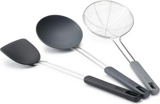 Nest Fusion Compact 3-Piece Wok Silicone Turner, Silicone Spoon and Wire Skimmer Set