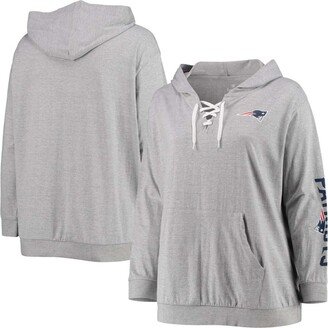 Women's Plus Size Heathered Gray New England Patriots Lace-Up Pullover Hoodie