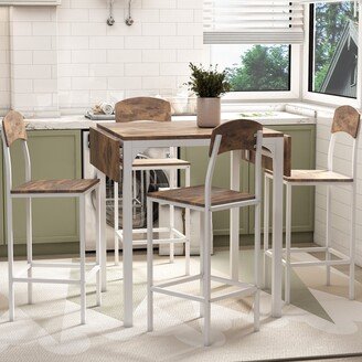 EYIW 5-Piece Counter Height Dining Table Set with Drop Leaf Dining Table and 4 Dining Chairs-AA
