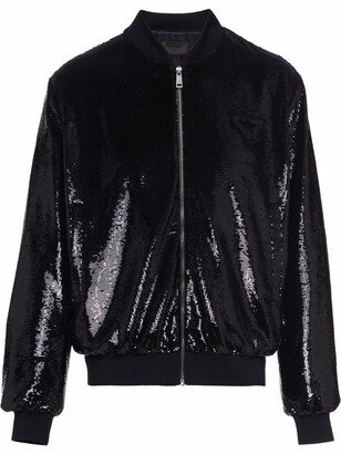 Sequin-Embellished Zip-Front Bomber Jacket