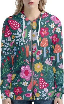 Daulesho Green Forest Flowers Women's Full-Zip Soft Hooded Sweatshirt-AA