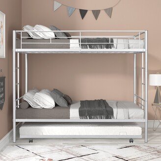 TOSWIN Metal Twin Over Twin Bunk Bed With Trundle/Can Be Separated Into 2 Twin Beds/ Heavy-Duty Sturdy Metal/ Noise Reduced